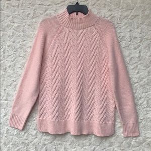 Ralph Lauren Pink Mock Turtleneck Cable Sweater LG